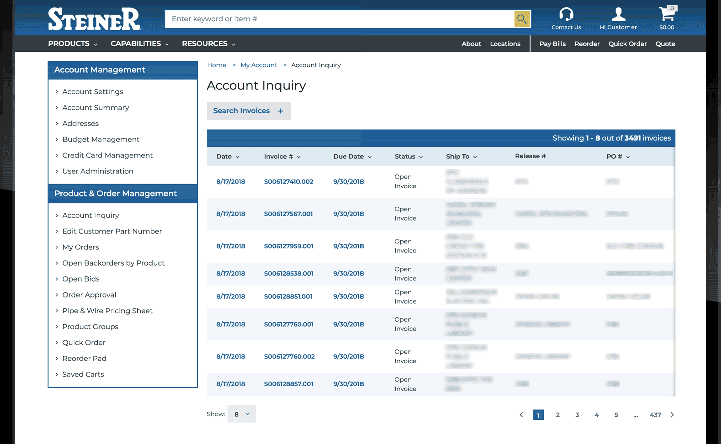 Account Inquiry Order History Web Tips Steiner Electric Company